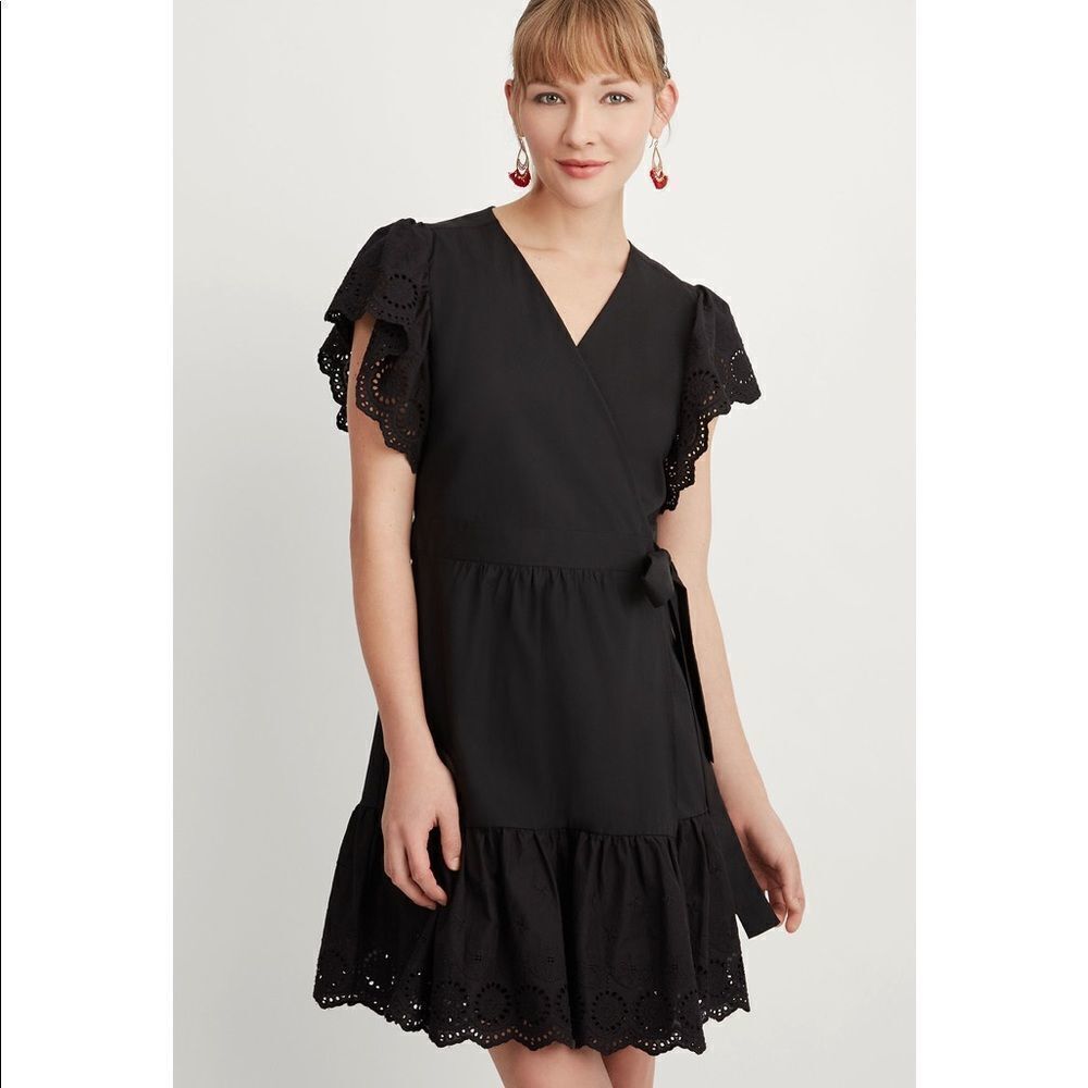 MAETTE STELLA &‎ DOT MALLORY WRAP DRESS, Black eyelet ruffle sleeves size XS